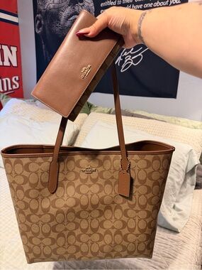 Coach Brown Signature Canvas Tote with Wallet